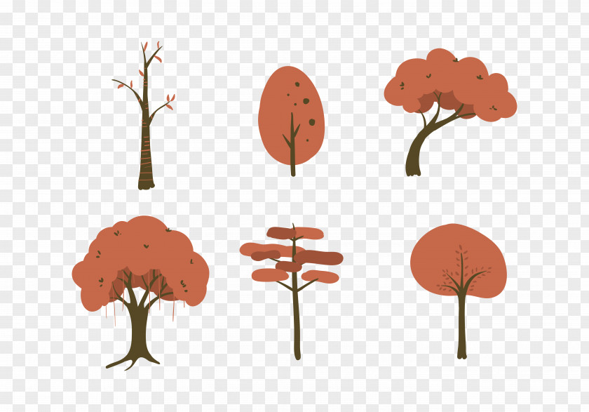 Red Leaves Of Different Trees Cartoon Tree Illustration PNG