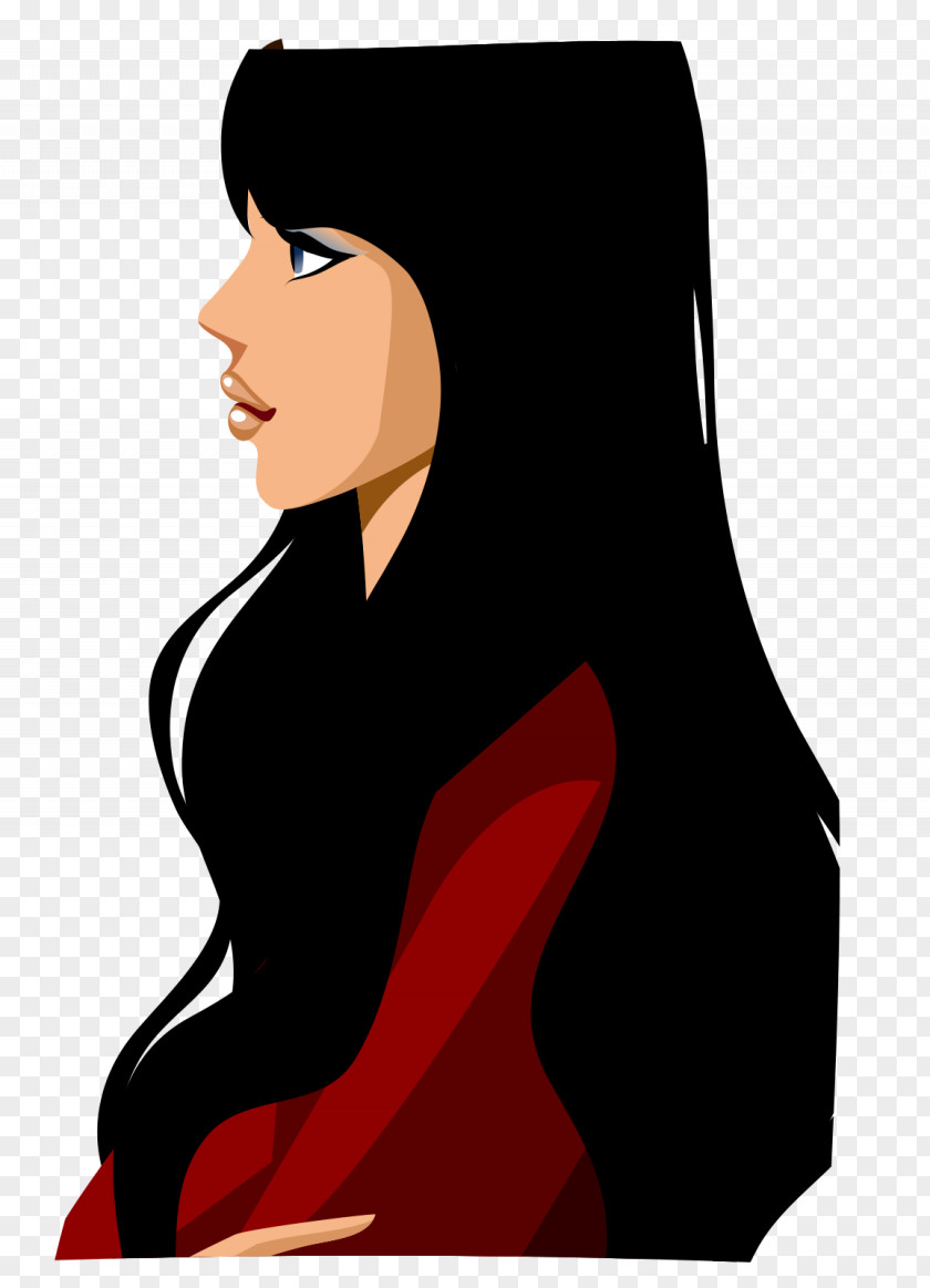 Vector Long Haired Woman Cartoon Black Hair Illustration PNG