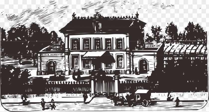 European Vector Atmospheric Villa Palace Black And White Building PNG