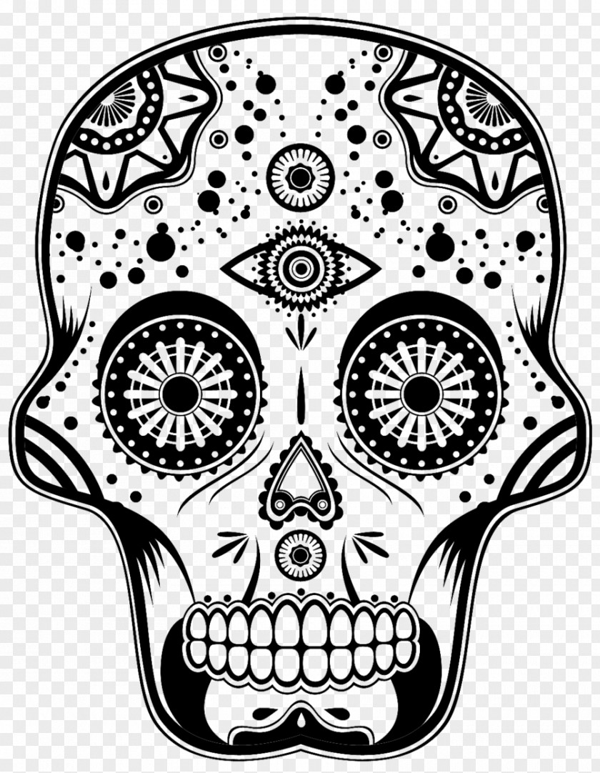 Skull Print Calavera Day Of The Dead Drawing Death PNG