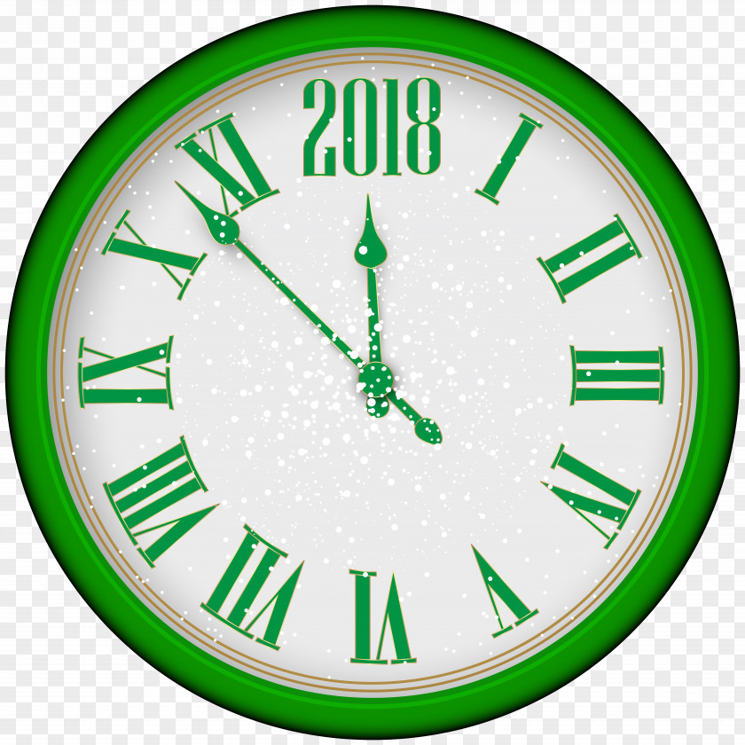 2018 New Year Green Clock Tree Clip Art PNG