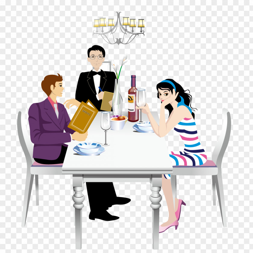 Ordering In A Restaurant Couple Fast Food Menu Illustration PNG