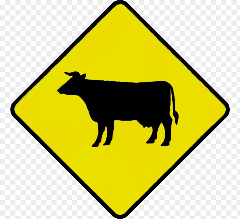Wildlife Bull Bovine Sign Yellow Traffic Signage PNG