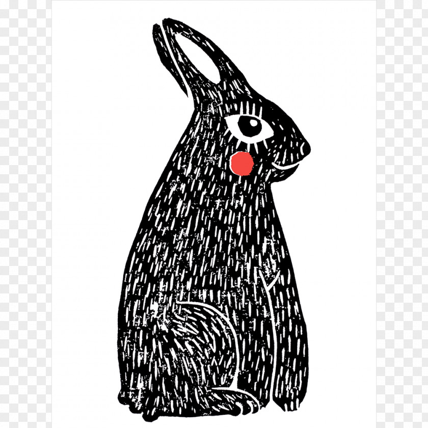 Canvas Print Poster Domestic Rabbit Black And White Linocut Paper PNG
