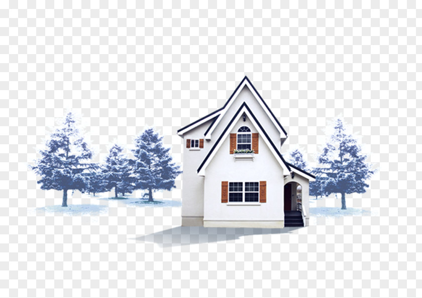 Winter House And Cypress Snowman Wallpaper PNG