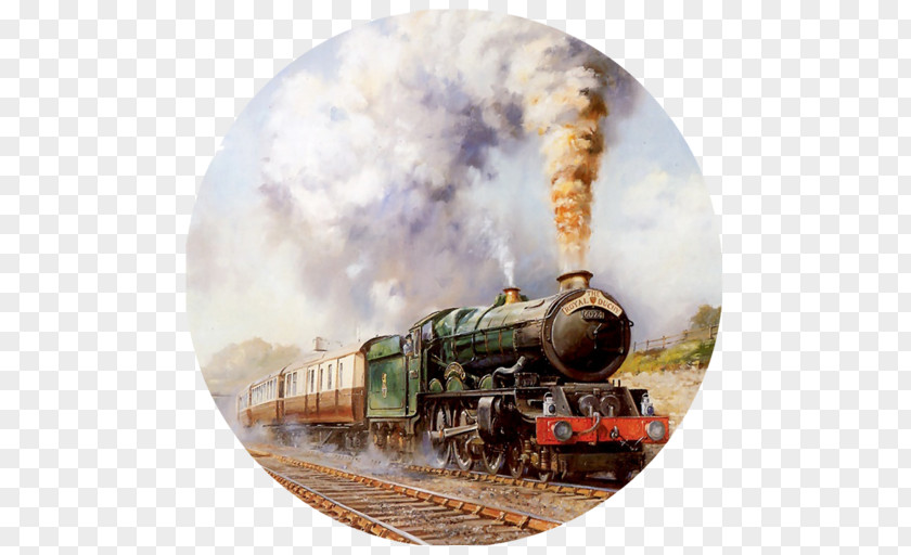 Steam Engine Train Rail Transport Locomotive Painting PNG