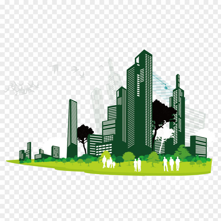 Buildings And Trees Silhouette Figures Vector Material Building Clip Art PNG