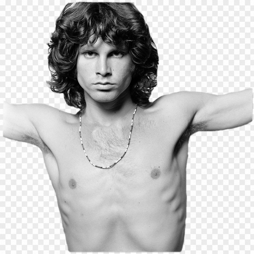 Jim Morrison Wearing Necklace PNG Necklace, men's black hair clipart PNG