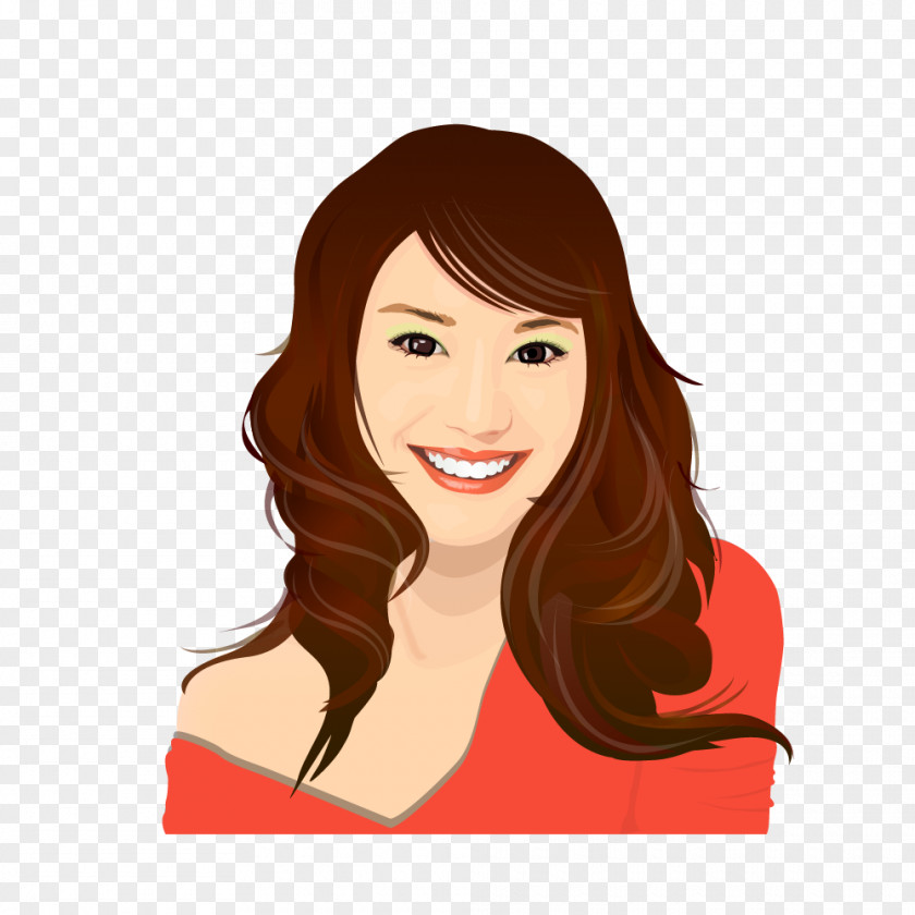 Vector Long Wavy Red Hair Fashion Woman Face Smile PNG