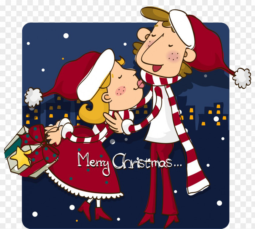 Christmas Kissing Couple Significant Other Cartoon Illustration PNG