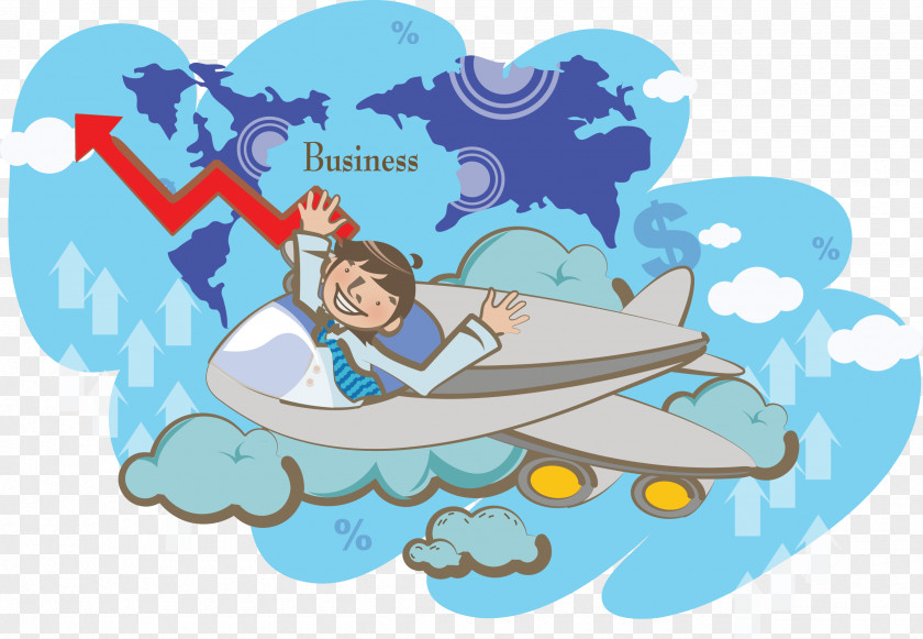 Global Creative Leap Airplane Cartoon Illustration PNG