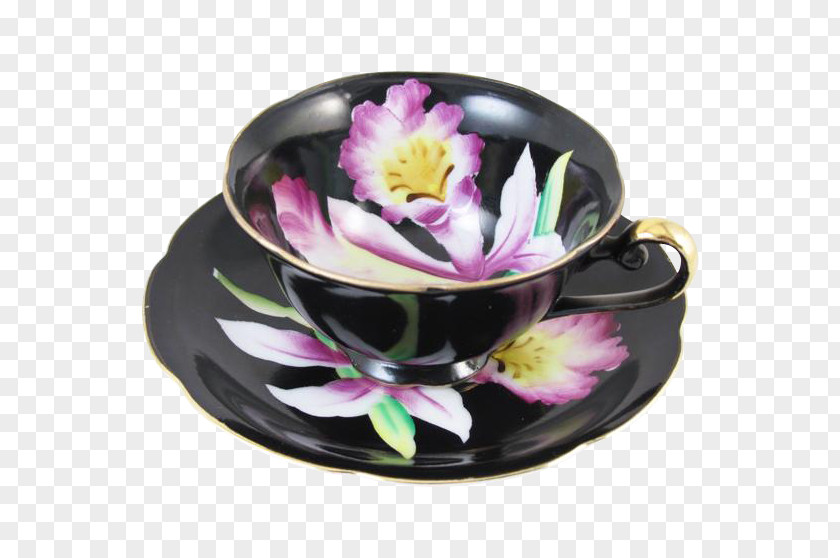 Hand Painted Coffee Plate Saucer Bowl Cup Tableware PNG