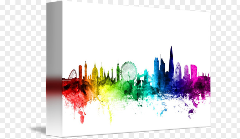 London Skyline Watercolor Painting Canvas Print PNG