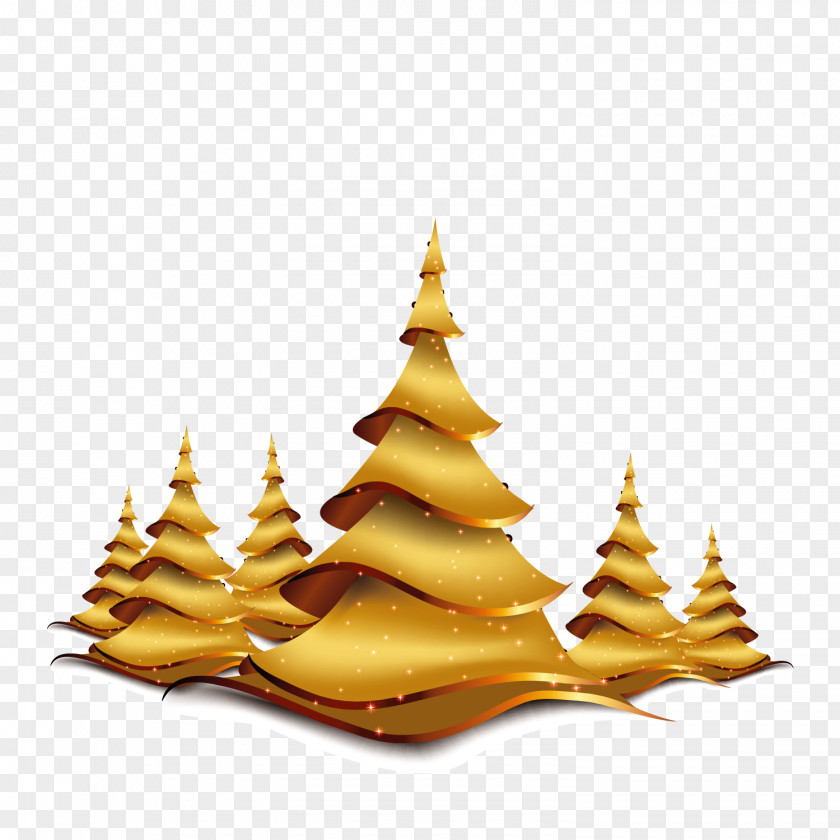 Golden Sparkling Christmas Tree Card PNG