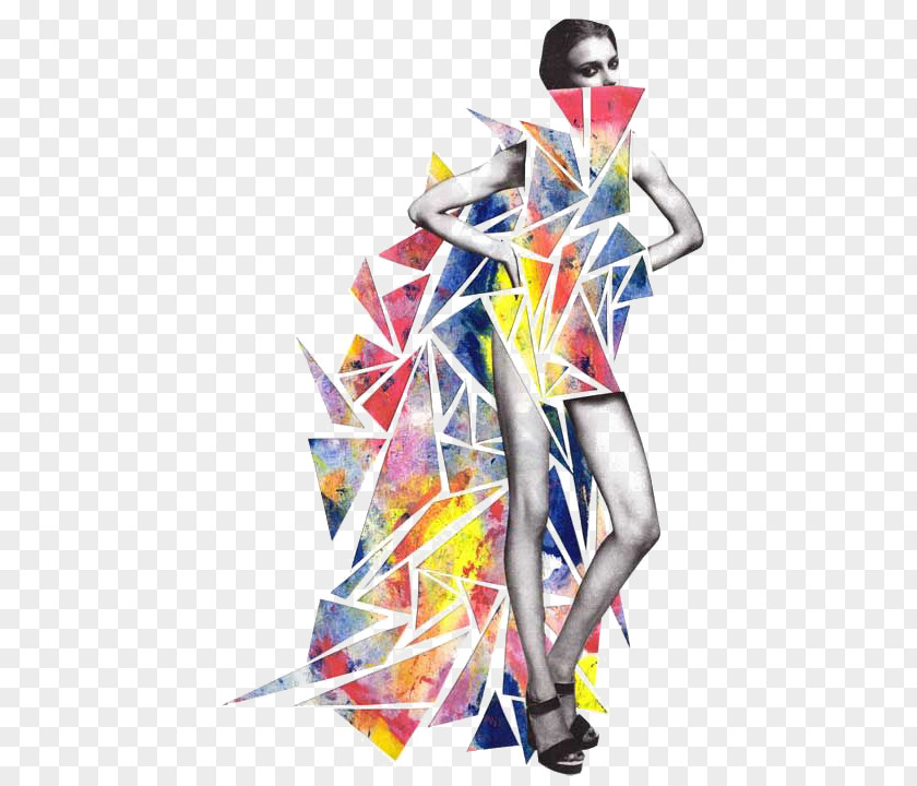 Geometric Collage Model Fashion Illustration Art PNG