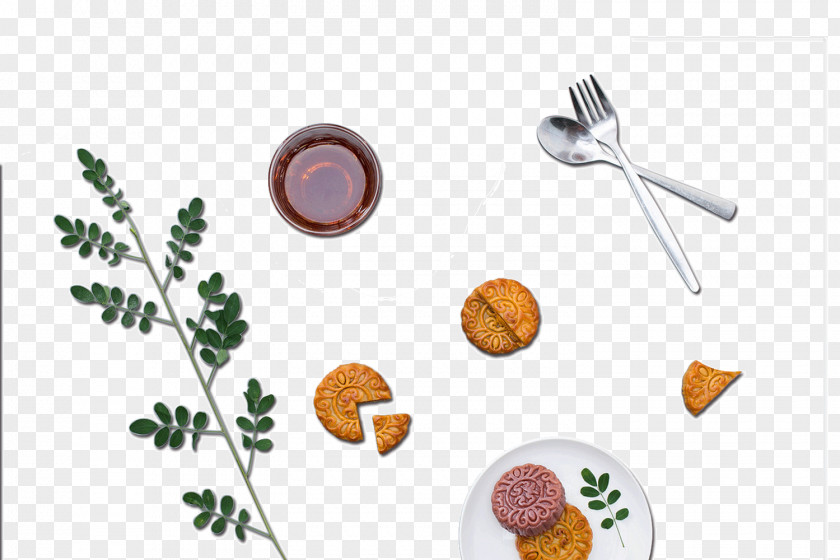 Mid-Autumn Festival Moon Cake Element Cutlery Pattern PNG