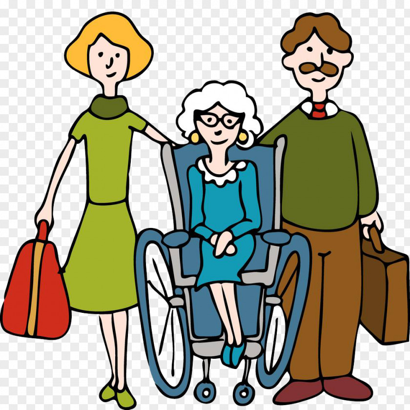 A Wheelchair In Between Two People Nursing Home Care Old Age Service Clip Art PNG