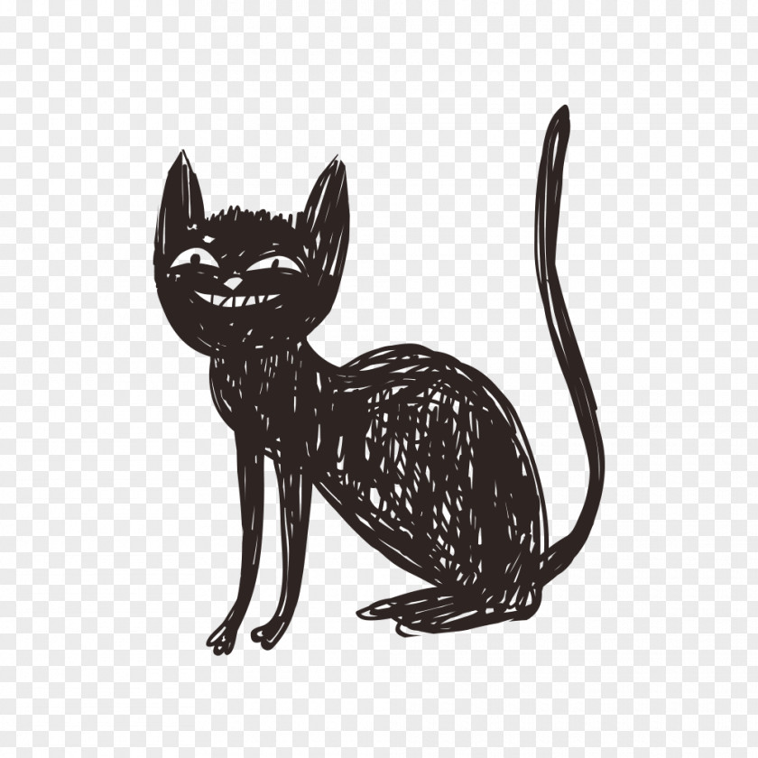 Cartoon Little Black Cat Halloween Illustration PNG