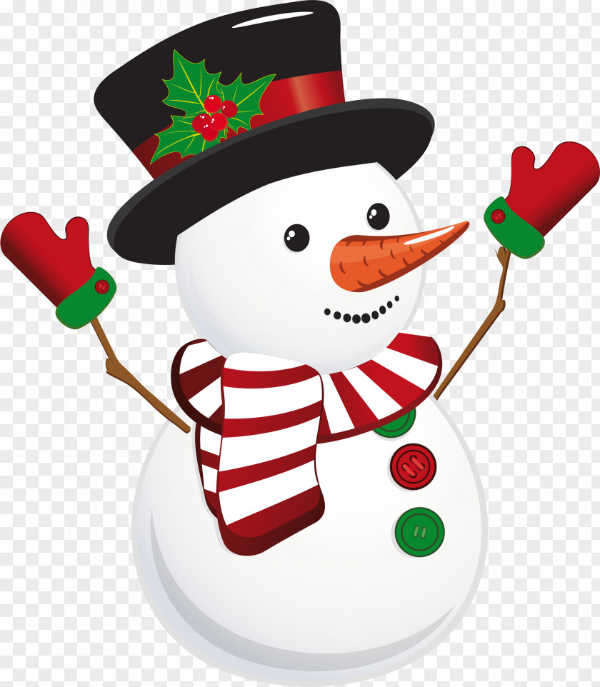 Cartoon White Snowman Santa Claus Christmas Card PNG