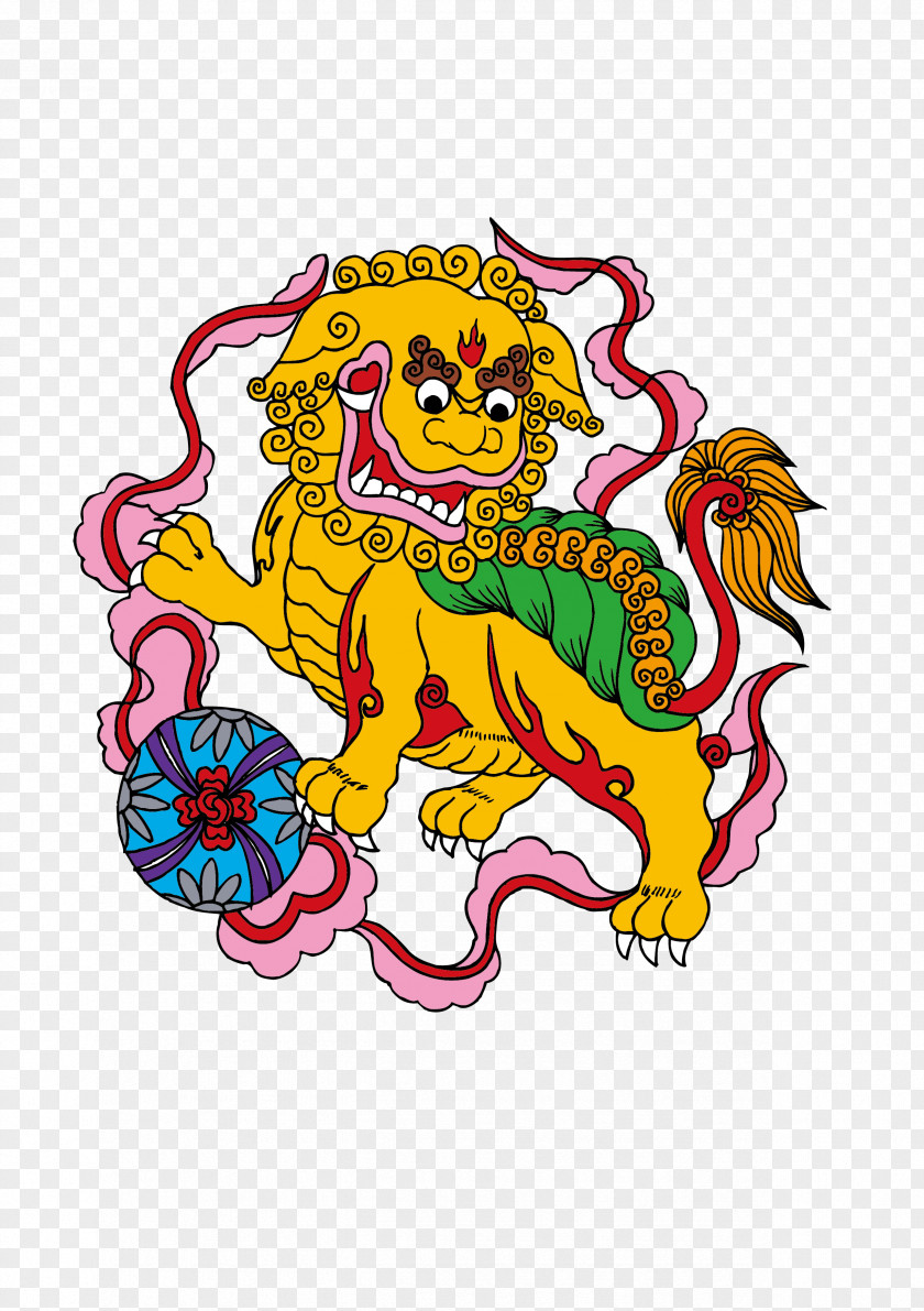Traditional Lion Dance Vector Material PNG