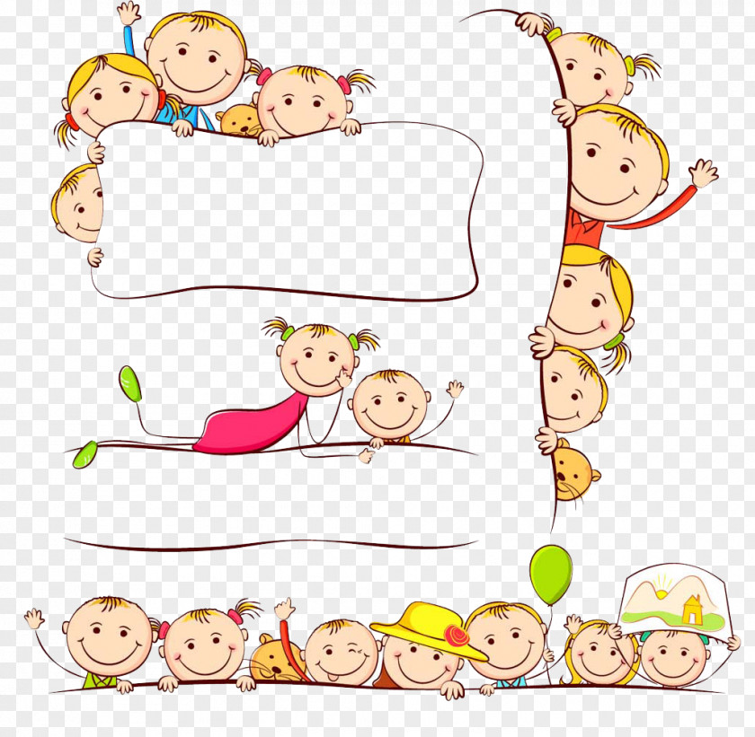 Cute Adorable Baby Border Child Drawing Painting Illustration PNG