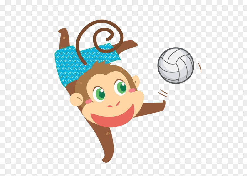 Cartoon Monkey Play Beach Volleyball Illustration PNG