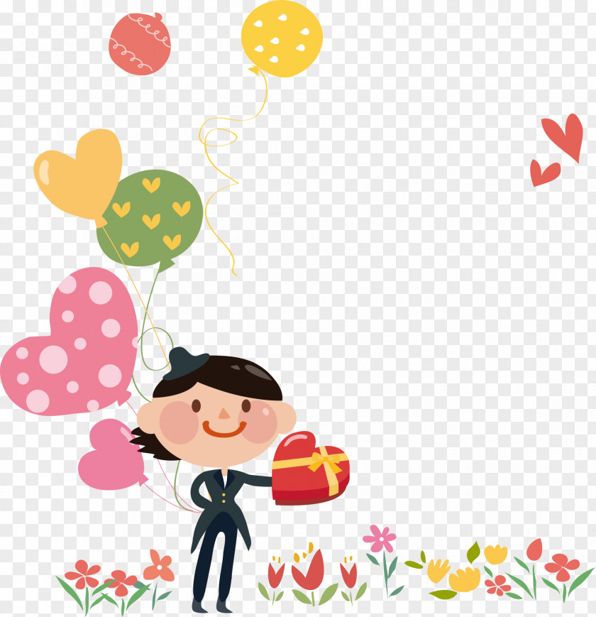 Love Cartoon Boy Holding Balloons Speech Balloon Animation Illustration PNG