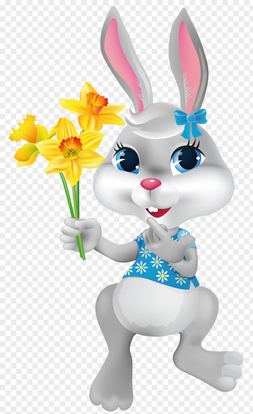 Easter Bunny With Daffodils Clipart Picture PNG