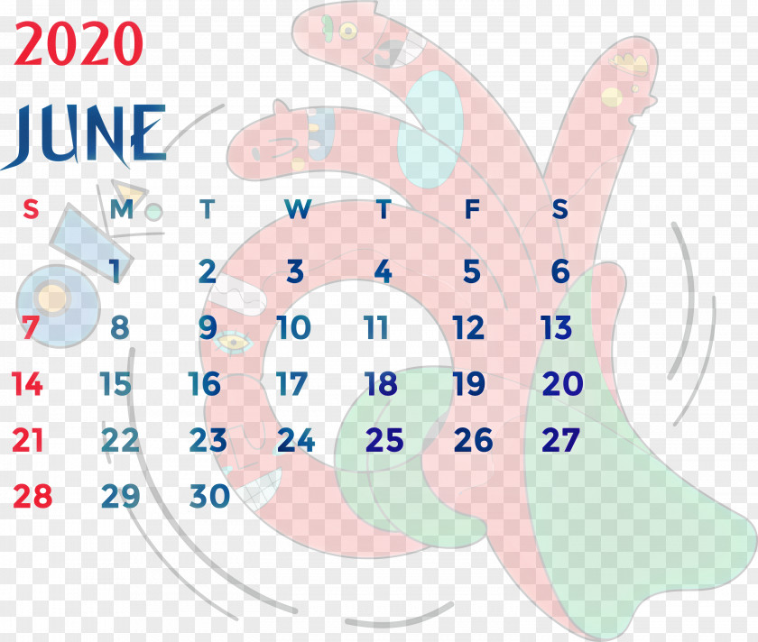 June 2020 Printable Calendar PNG