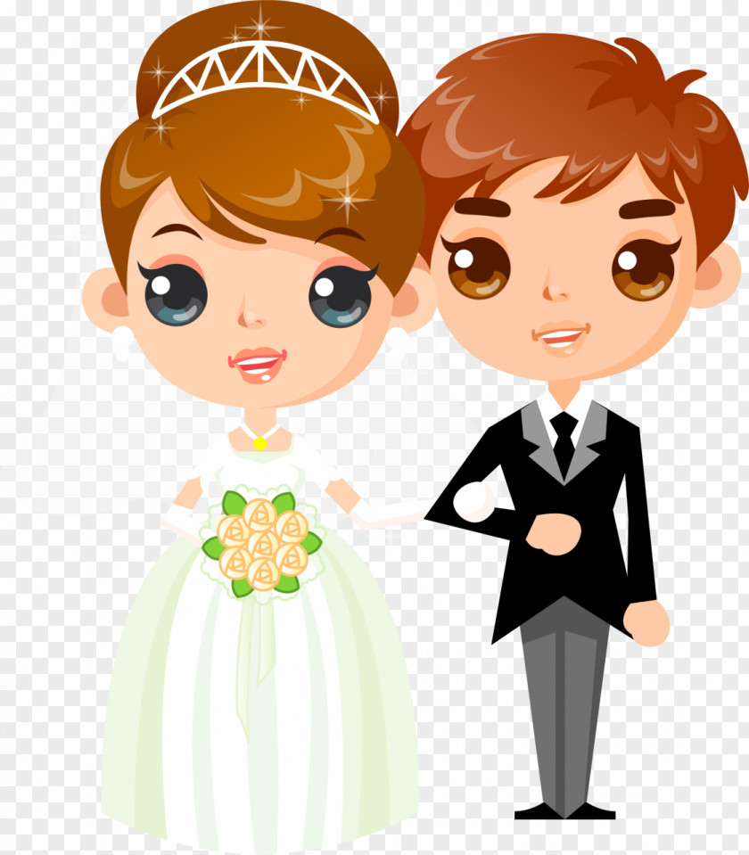 Bride And Groom Wedding Invitation Cartoon Drawing Clip Art PNG