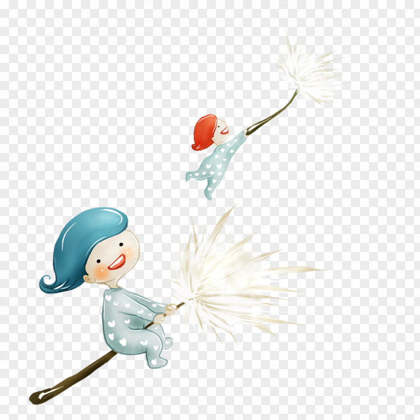 Hand-painted Boy Sitting On A Dandelion Laptop IPad Wallpaper PNG