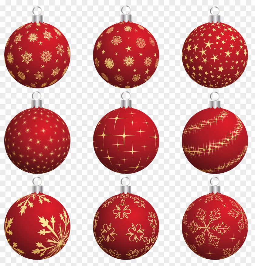 Large Transparent Red Christmas Balls Collection Clipart Santa Claus Ornament New Year PNG