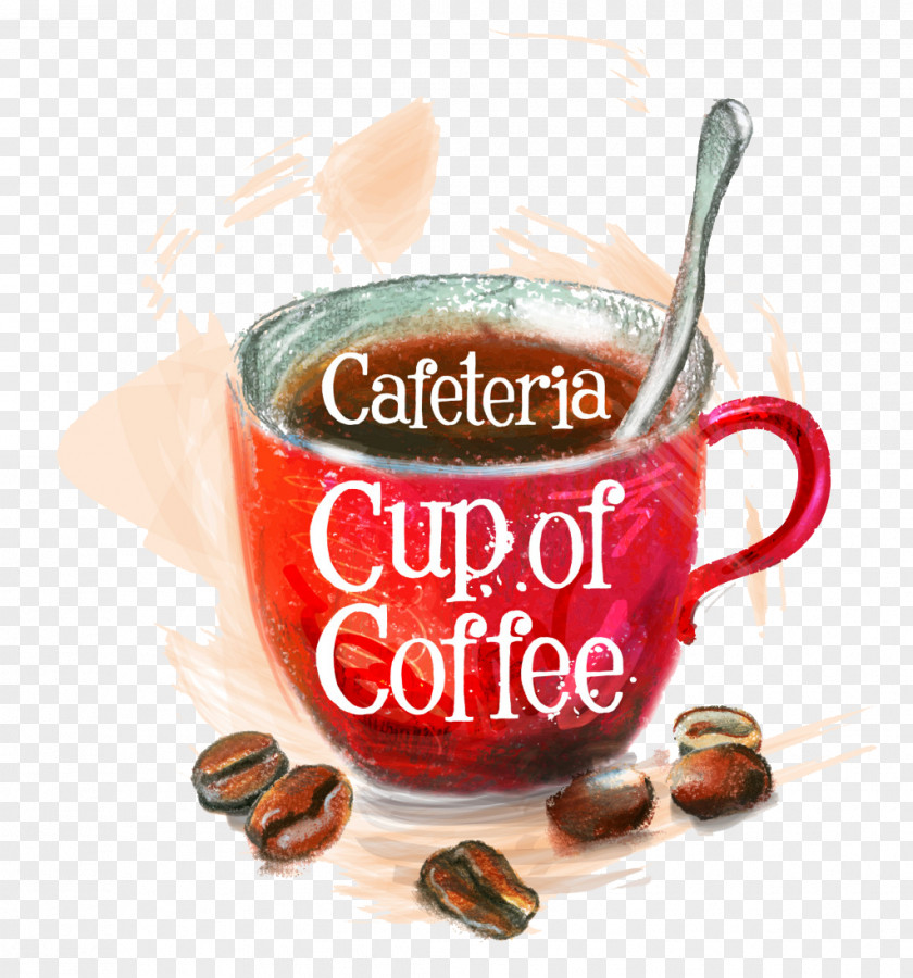 Red Coffee Cup Beans Caffxe8 Mocha Drink Drawing PNG
