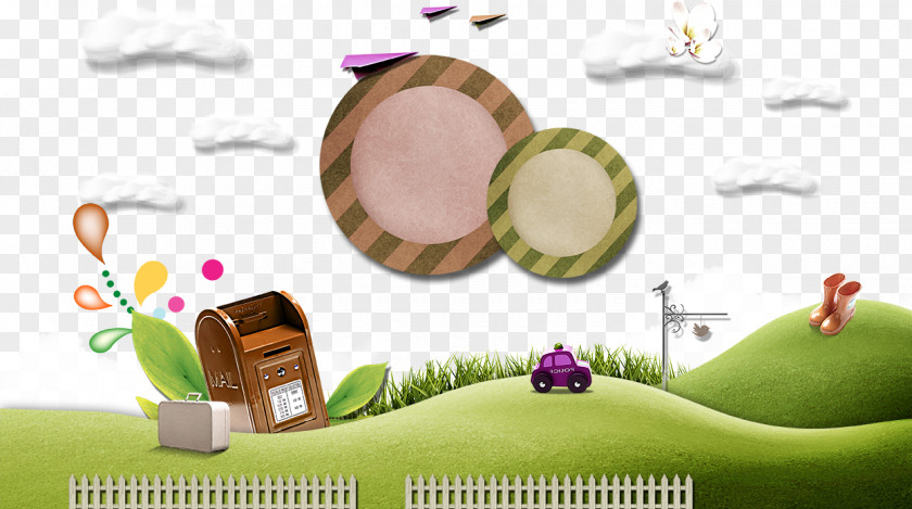 Cars And Shoes On The Grass Fukei Illustration PNG