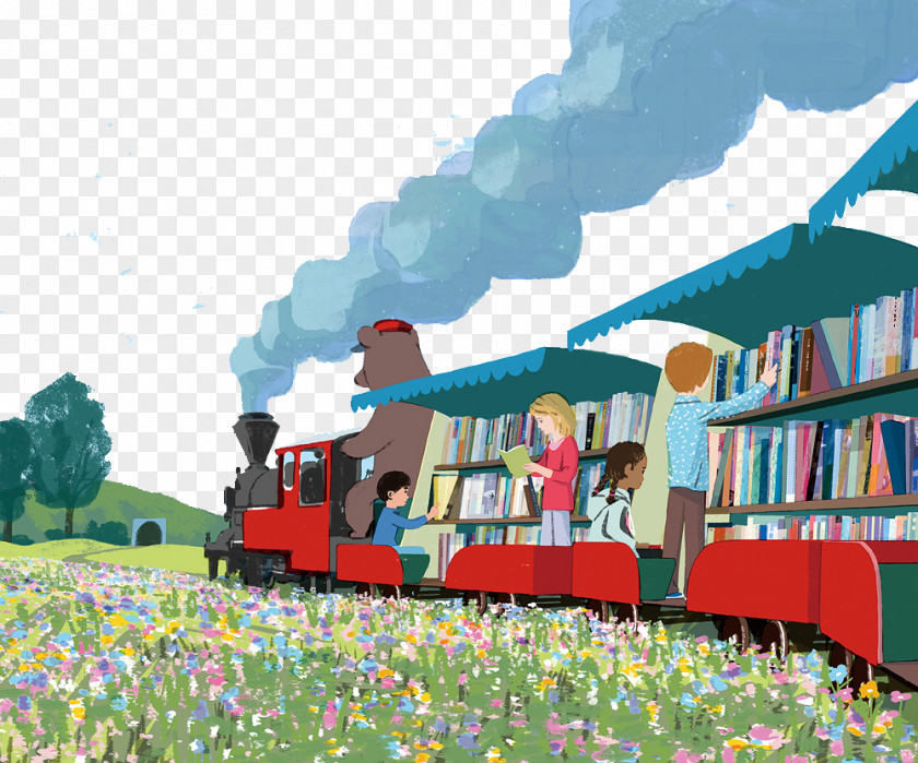 Library Train Book Illustration PNG