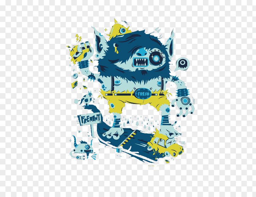 Blue Cartoon Monster Illustration PNG