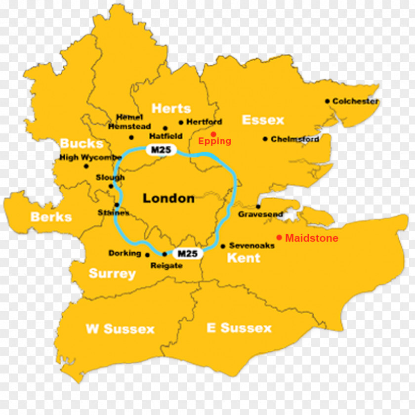 Map Home Counties M25 Motorway Surrey County PNG