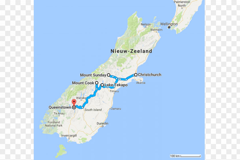 New Zealand Map Queenstown Christchurch Travel Itinerary Road Trip PNG
