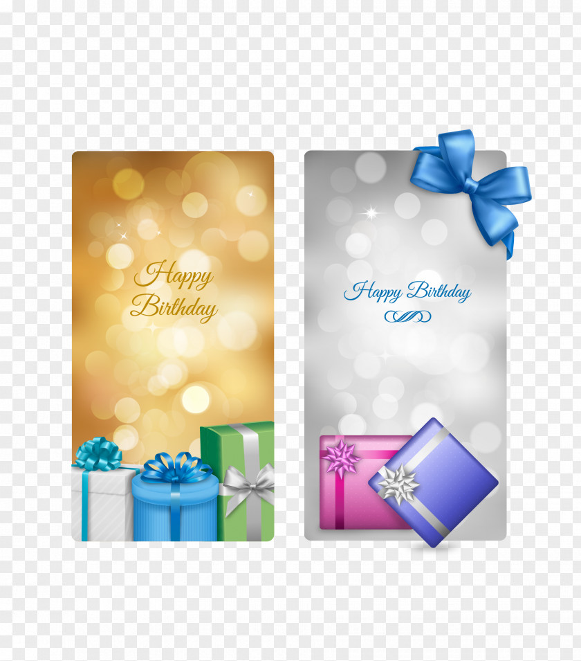 Vector Gold And Silver Birthday Card Cake Greeting Banner PNG