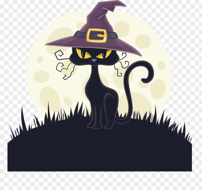Black Cat With Witch Hat PNG