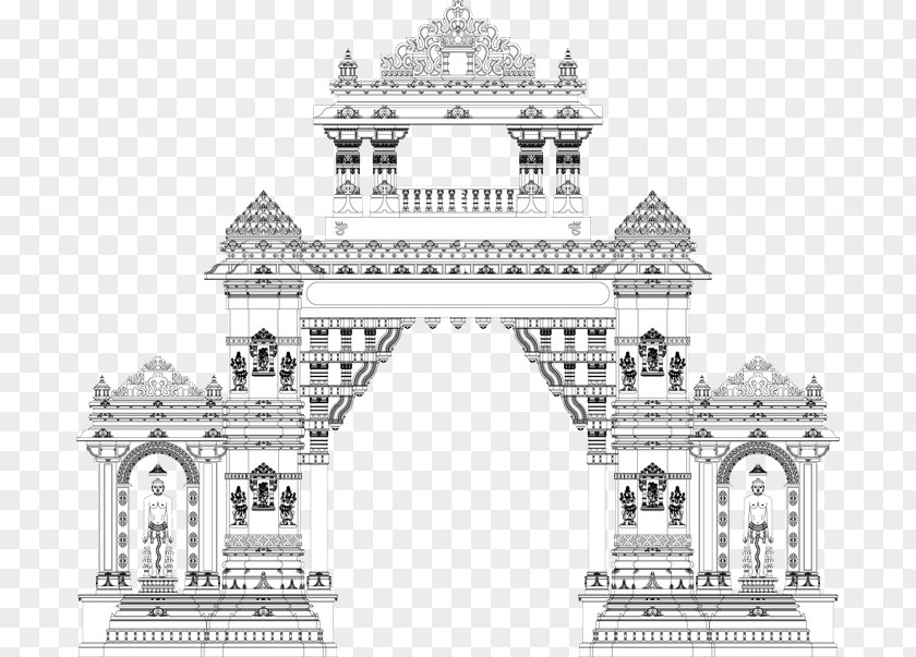 Sri Ganesh Classical Architecture Building Black And White Facade PNG