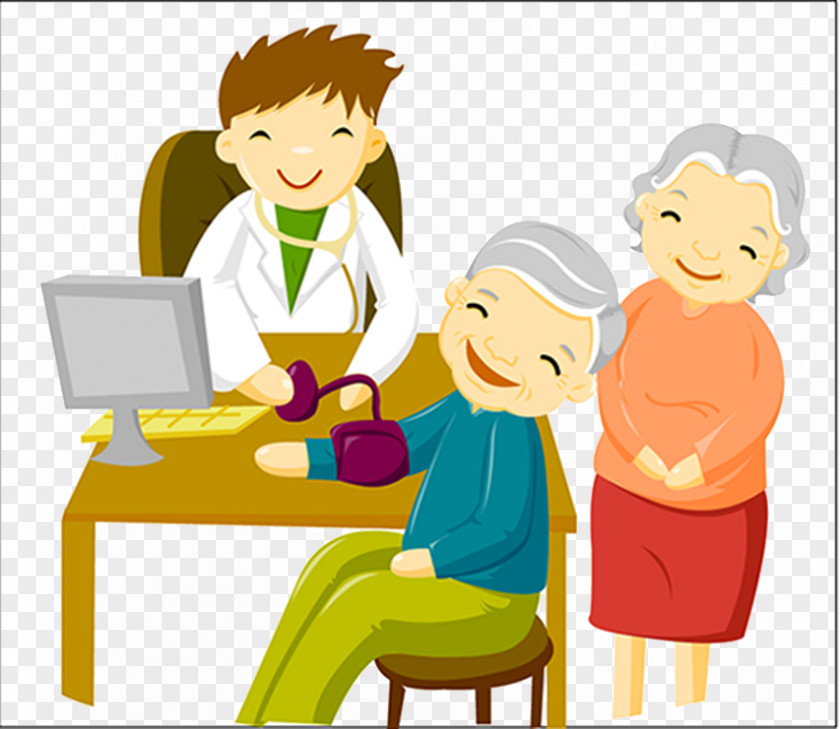 Elderly Blood Pressure Physician Cartoon Illustration PNG