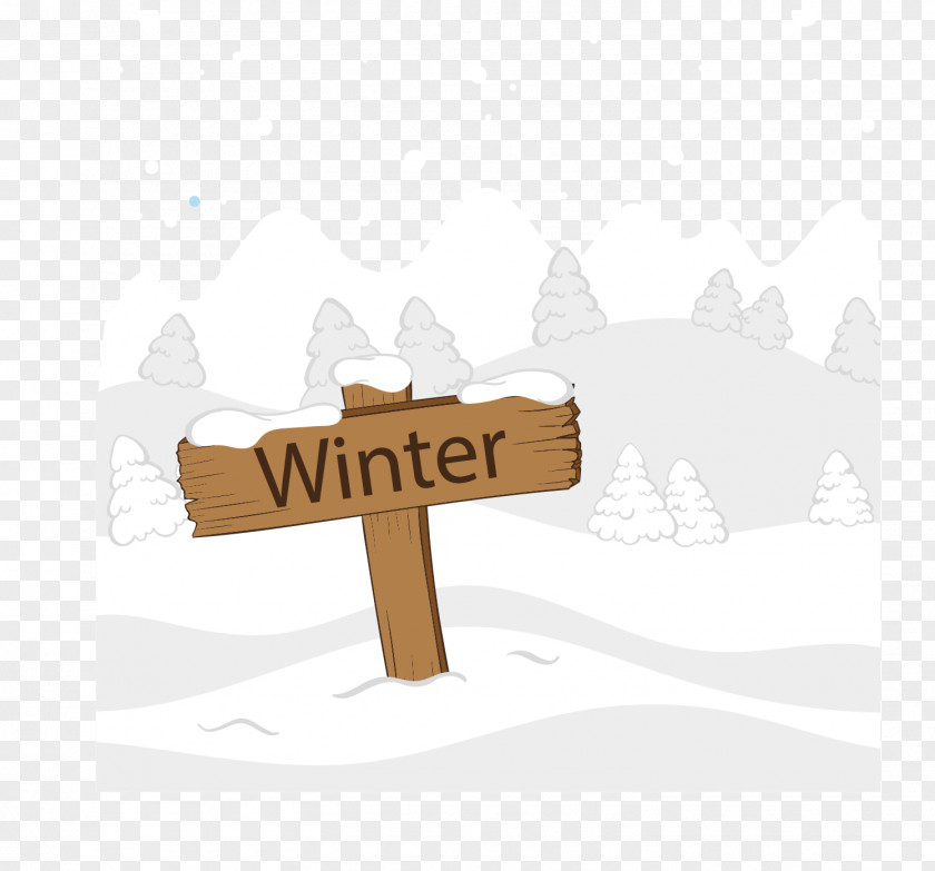 Vector Hand-painted Wooden Plaque Inserted In The Snow PNG