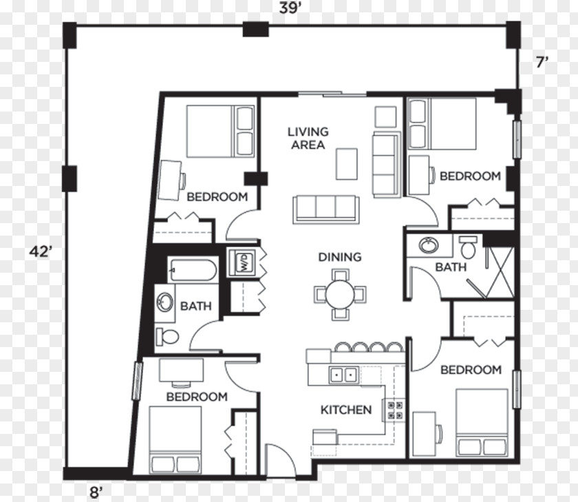 Bed Floor Plan White PNG
