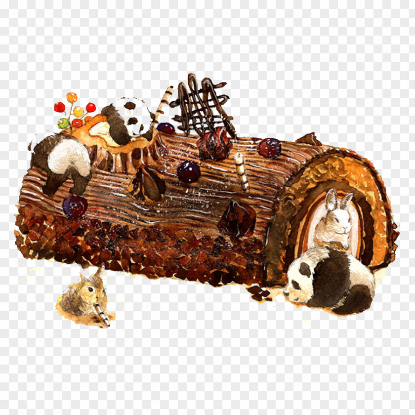 Creative Cakes Watercolor Yule Log Chocolate Cake PNG