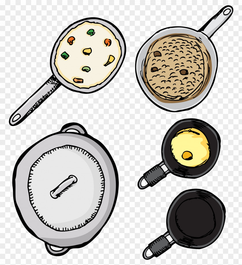 Hand Painted Rice Cooker Frying Pan Clip Art PNG
