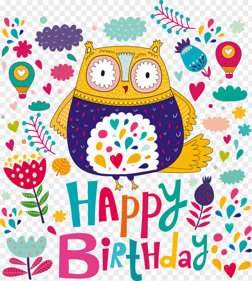 Colorful Owl Wedding Invitation Birthday Cake Greeting Card PNG