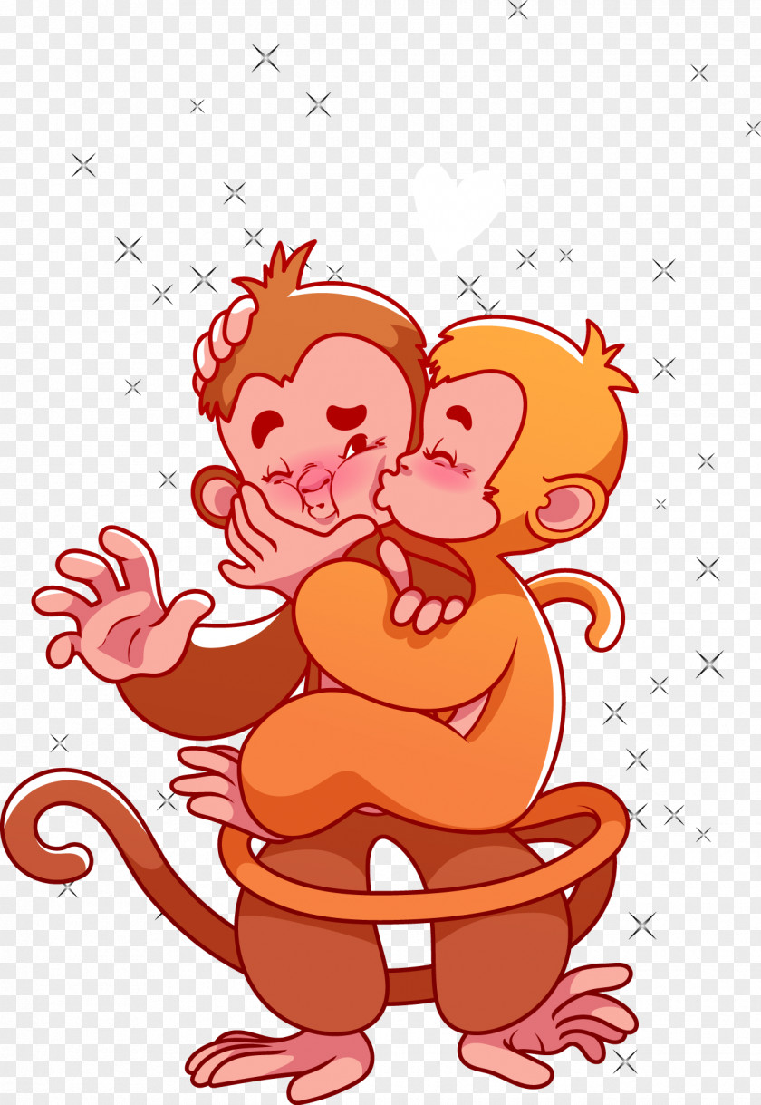 Vector Illustration Intimate Monkey Calendars Valentines Day Cartoon Clip Art PNG
