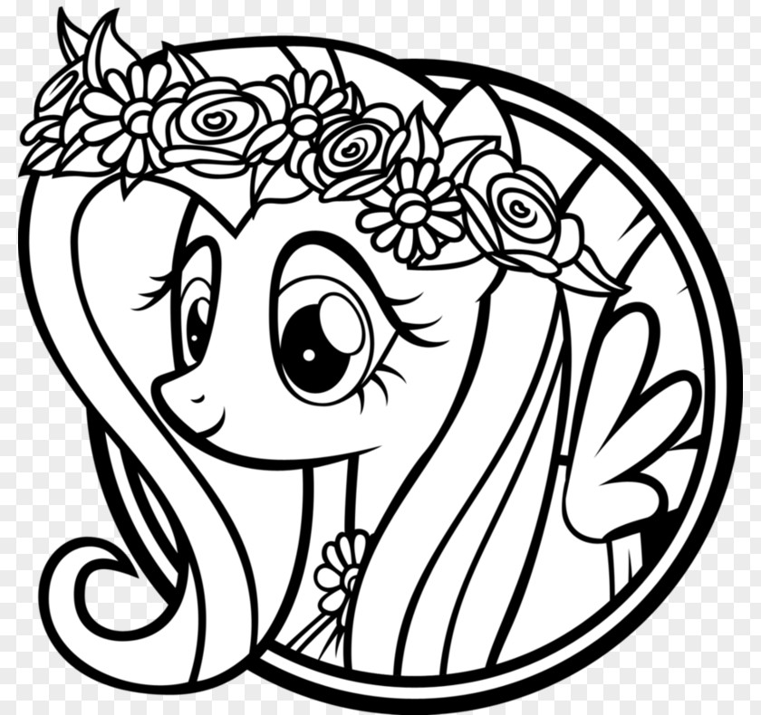 My Little Pony Fluttershy Black And White Coloring Book Drawing PNG