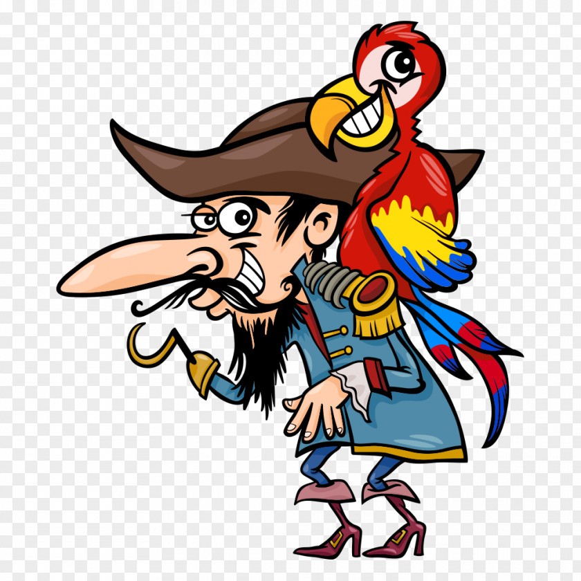 Back Birds Vector Pirate Man Captain Hook Parrot Piracy Illustration PNG